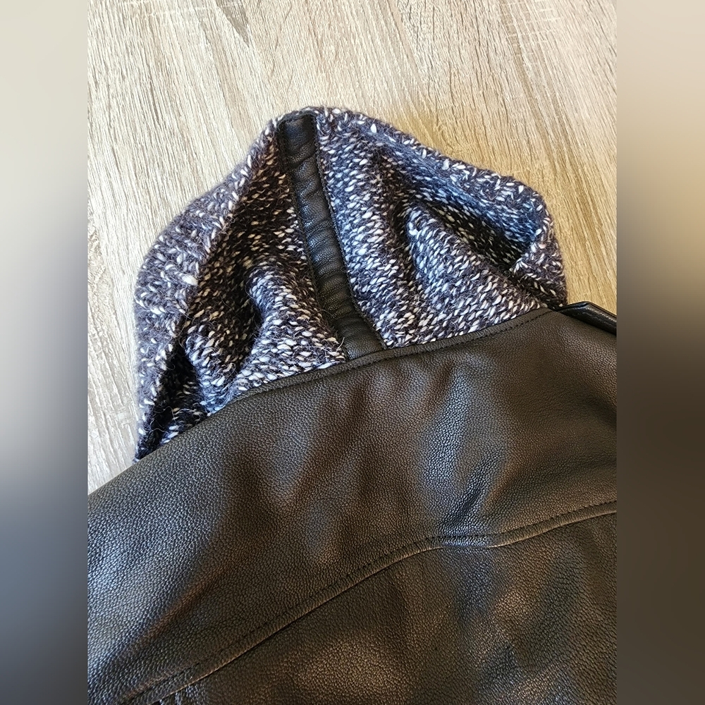 AllSaints Texture Wrap Leather and Wool Biker Jacket Size 8 - Picture 8 of 10